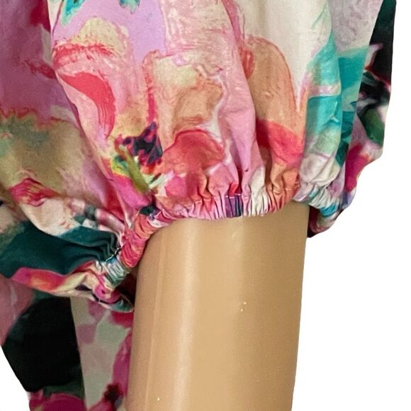 H&M PUFF-SLEEVED TIE-DETAIL FLORAL DRESS White Pink Green Blue Small - Picture 7 of 13